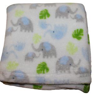 Baby Starters White Blue Gray Fleece Elephant Baby Blanket Infant Boys Lovey